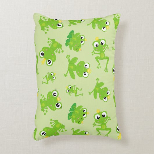 カエル柄、かわいいカエル、グリーンカエル、カエルの王子 アクセントクッション (正面(垂直))
