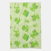 カエル柄、かわいいカエル、グリーンカエル、カエルの王子 キッチンタオル (縦)