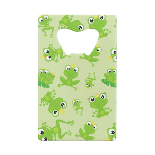 カエル柄、かわいいカエル、グリーンカエル、カエルの王子 クレジットカード栓抜き (裏面)