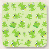 カエル柄、かわいいカエル、グリーンカエル、カエルの王子 コースター (正面)