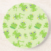 カエル柄、かわいいカエル、グリーンカエル、カエルの王子 コースター (正面)