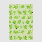 カエル柄、かわいいカエル、グリーンカエル、カエルの王子 ゴルフタオル (正面)