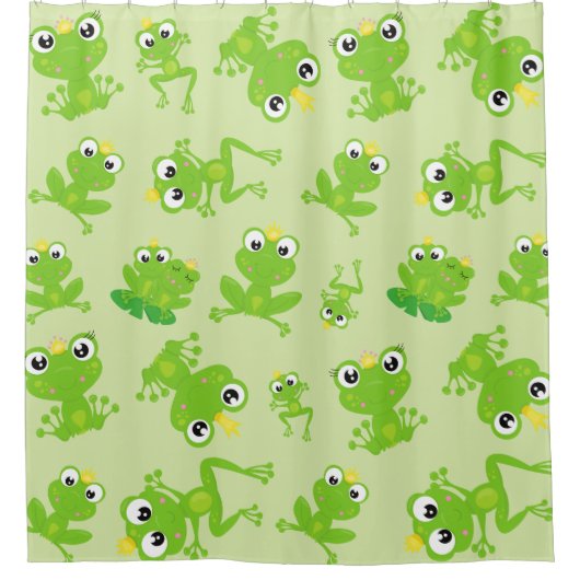 カエル柄、かわいいカエル、グリーンカエル、カエルの王子 シャワーカーテン (正面)