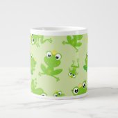 カエル柄、かわいいカエル、グリーンカエル、カエルの王子 ジャンボコーヒーマグカップ (正面)
