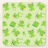 カエル柄、かわいいカエル、グリーンカエル、カエルの王子 スクエアペーパーコースター (正面)