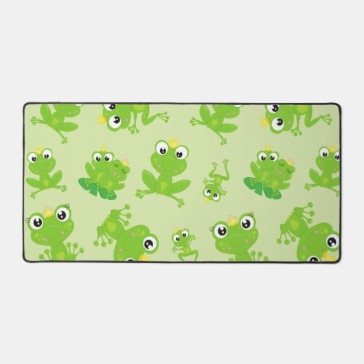 カエル柄、かわいいカエル、グリーンカエル、カエルの王子 デスクマット (正面)