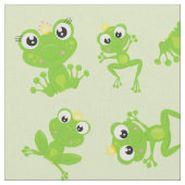 カエル柄、かわいいカエル、グリーンカエル、カエルの王子 ファブリック (クローズアップ)