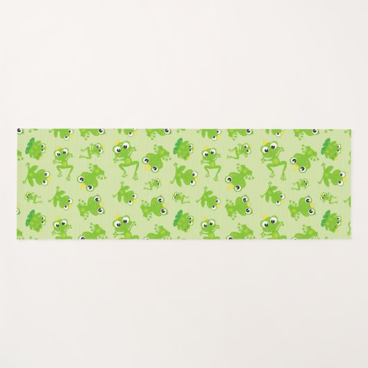 カエル柄、かわいいカエル、グリーンカエル、カエルの王子 ヨガマット (正面(横))
