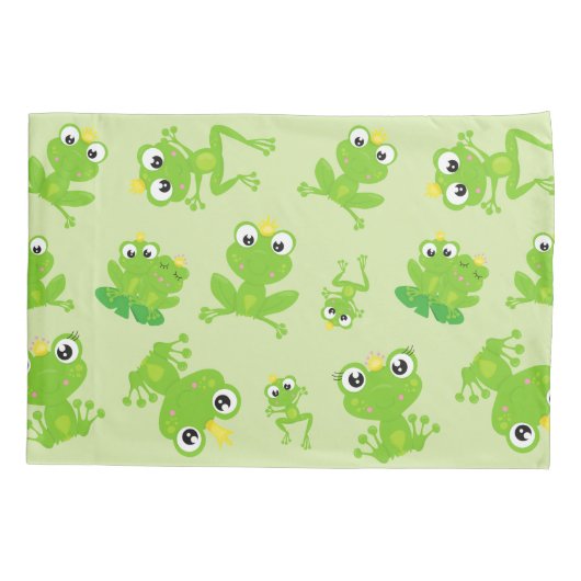 カエル柄、かわいいカエル、グリーンカエル、カエルの王子 枕カバー (裏面)