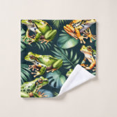 カエル水彩アート バスタオルセット (ウォッシュタオル)