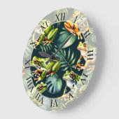 カエル水彩アート ラージ壁時計 (傾斜)