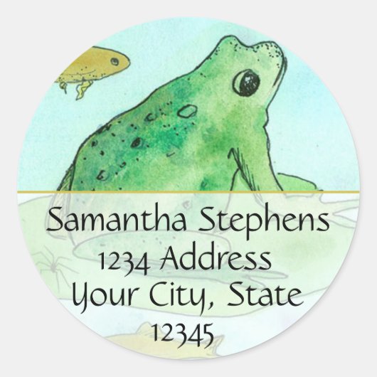 カエル池ゴールドフィッシュ水彩差出人住所 ラウンドシール (正面)