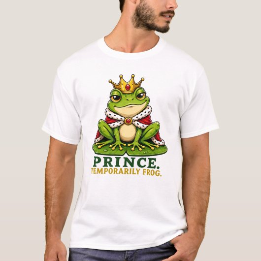 カエル王子。お忍びカエル。おもしろカエル王子 Tシャツ (正面)