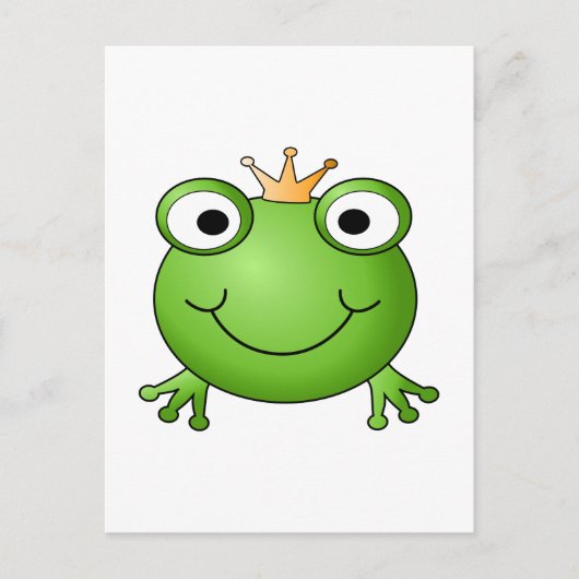 カエル王子。王冠で微笑むカエル。 ポストカード (正面)