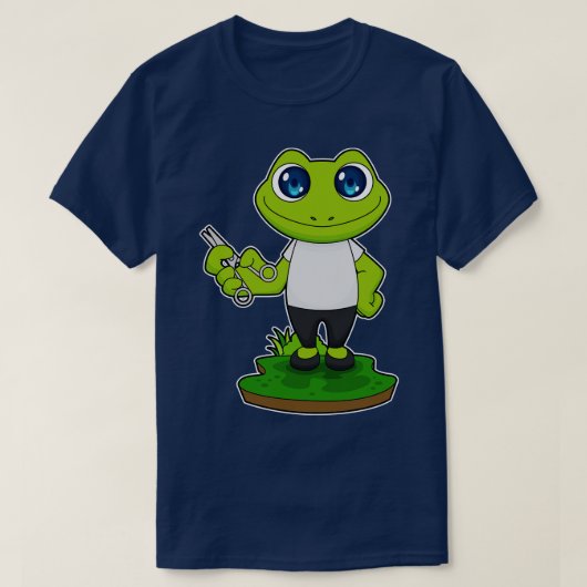 カエル理容師はさみ Tシャツ (デザイン正面)