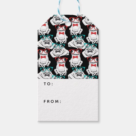 カエル眼鏡パターン |テキストの追加 ギフトタグ (正面)