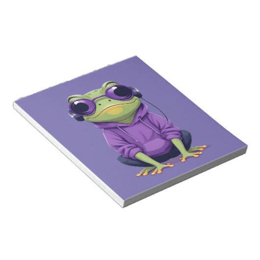 カエル着用フード付きスウェットシャツおもしろいクール動物キャラクター ノートパッド (アングル)