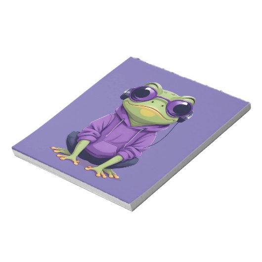 カエル着用フード付きスウェットシャツおもしろいクール動物キャラクター ノートパッド (回転)