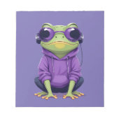 カエル着用フード付きスウェットシャツおもしろいクール動物キャラクター ノートパッド (正面)