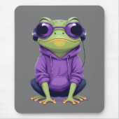 カエル着用フード付きスウェットシャツおもしろいクール動物キャラクター マウスパッド (正面)