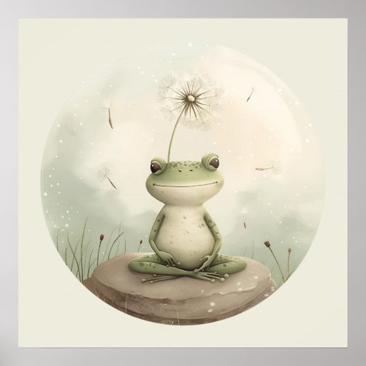 カエル瞑想タンポポ ポスター (正面)