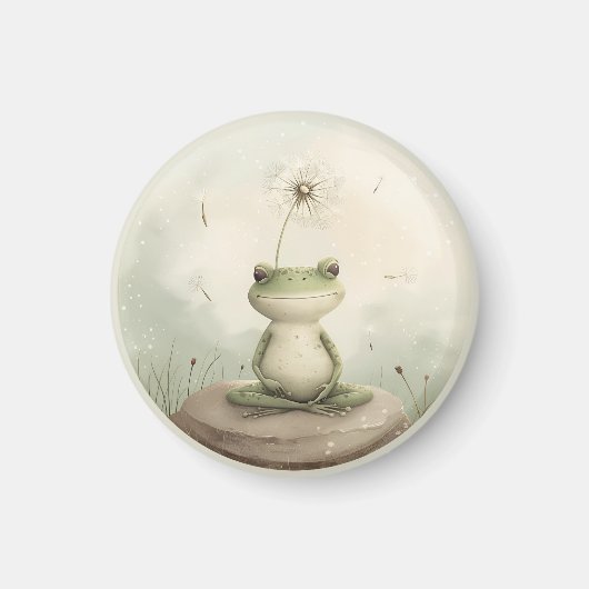 カエル瞑想タンポポ マグネット (正面)