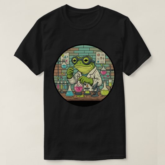 カエル科学者化学者 - 面白いビンテージ研究室 Tシャツ (デザイン正面)