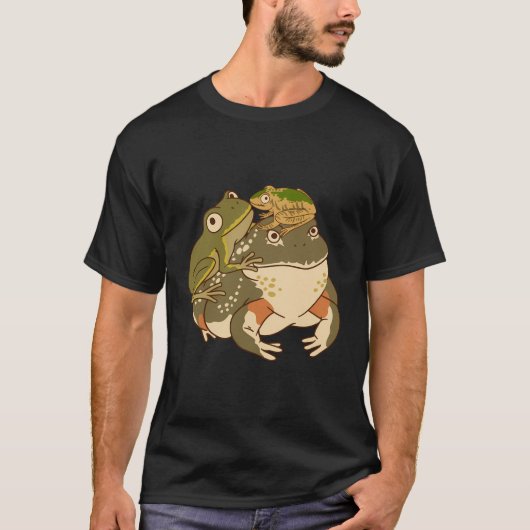カエル積み重ね両生類タダポールタッドガエル恋人 Tシャツ (正面)