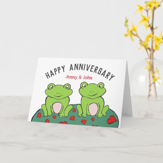 カエル結婚夫婦の記念日カード カード (黄色い花)