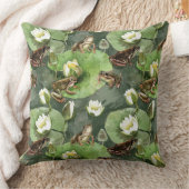 カエル緑と白の睡蓮 クッション (ブランケット)