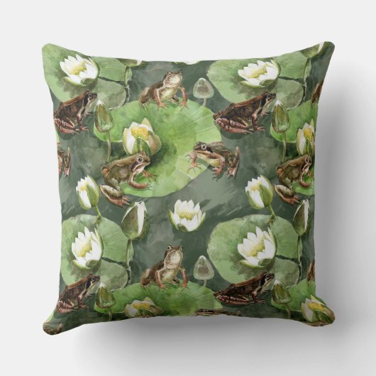 カエル緑と白の睡蓮 クッション (裏面)