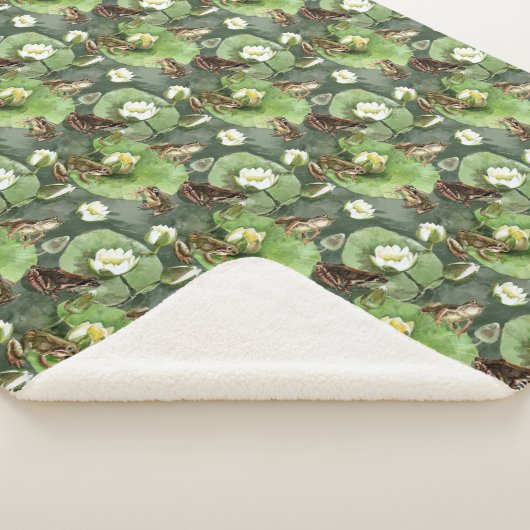 カエル緑と白の睡蓮 シェルパブランケット (3/4)