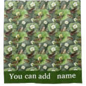 カエル緑と白の睡蓮 シャワーカーテン (正面)