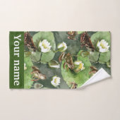 カエル緑と白の睡蓮 バスタオルセット (ハンドタオル)