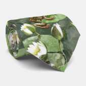 カエル緑と白の《植物》スイレンの船乗り ネクタイ (ロール)