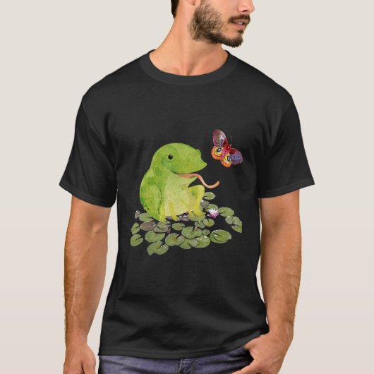 カエル蝶リリーパッド自然 Tシャツ (正面)