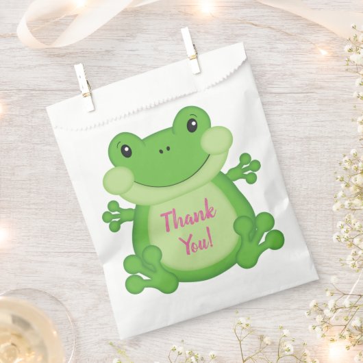 カエル誕生日パーティーピンク フェイバーバッグ (クリップ留めされた状態)