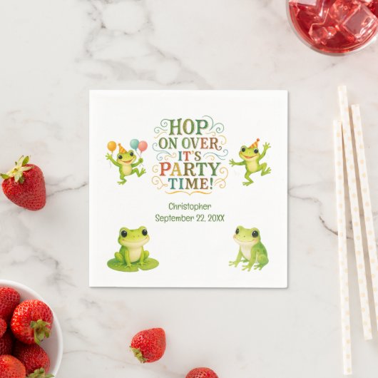 カエル誕生日パーティーボーイガールトドラーキッズ スタンダードカクテルナプキン (インサイチュ)