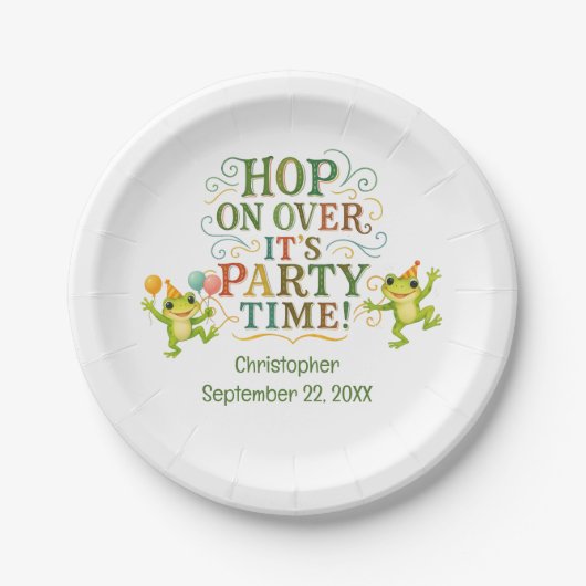 カエル誕生日パーティーボーイガールトドラーキッズ ペーパープレート (正面)