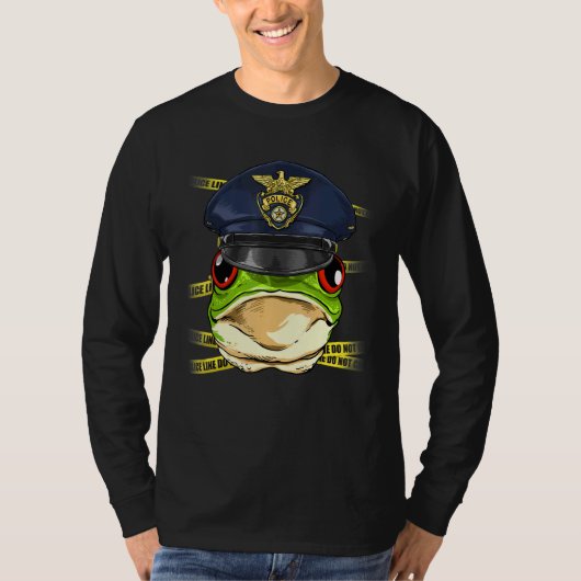 カエル警察官 刑事 カエル ヒキガエル 犯罪現場 Tシャツ (正面)