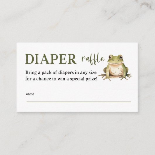 カエル赤ちゃんシャワーおむつラッフルチケット エンクロージャーカード (正面)