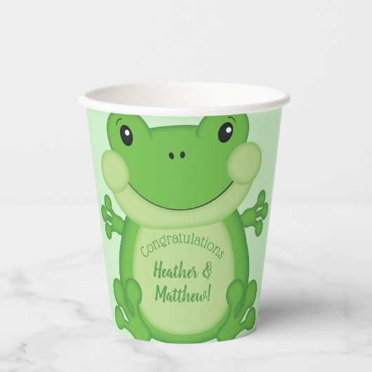 カエル赤ちゃんシャワーグリーン 紙コップ (正面)