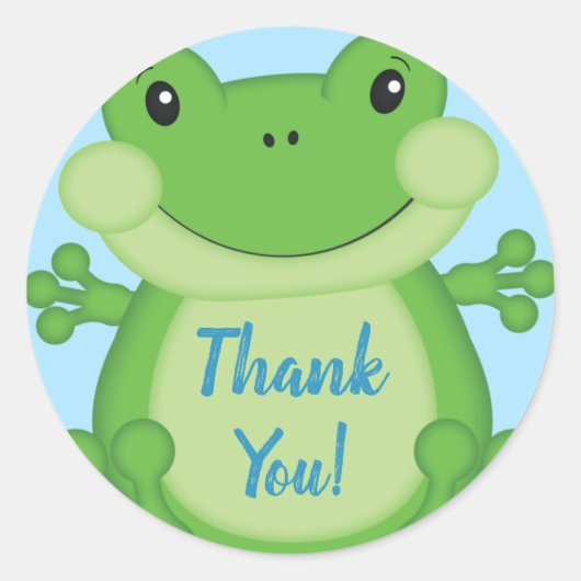 カエル赤ちゃんシャワーブルー ラウンドシール (正面)