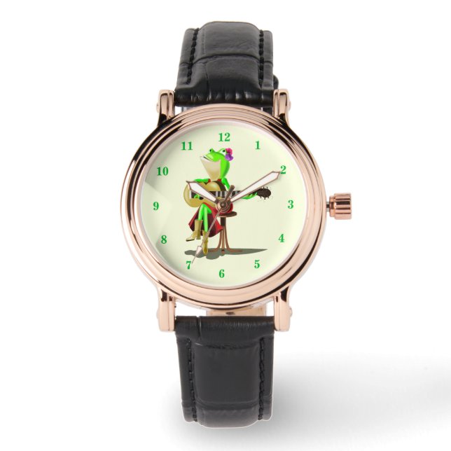 カエル遊のギターロマンチックおもしろい時計 腕時計 (正面)