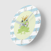 カエル金ゴールドクラウンキュートお洒落子供部屋ブルー ラウンド壁時計 (傾斜)