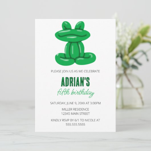 カエル風船動物の誕生日パーティー 招待状 (スタンド正面)