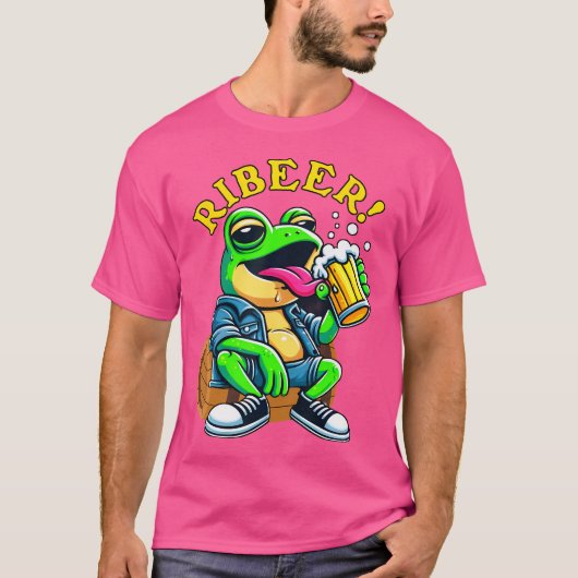 カエル飲飲みビアビールおもしろいドリンカー Tシャツ (正面)
