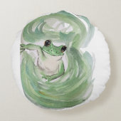 カエル魔法ユーモア水の色フロギー ラウンドクッション (裏面)