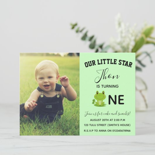 カエル1年の誕生日招待状 招待状 (スタンド正面)