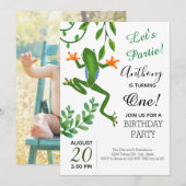 カエル1歳の誕生日のパーティーが1歳になる 招待状 (正面/裏面)